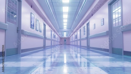 Wallpaper Mural Empty Modern Hospital Corridor. Long hospital bright corridor with rooms and seats 3D rendering. Long Corridor in Hospital Torontodigital.ca