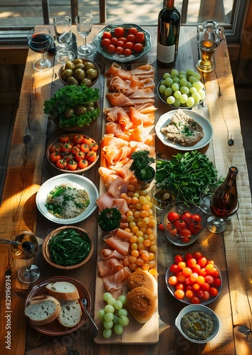 paring wine and food, top view on the table ready for degustation, wine tasting, Charcuterie board, flat lay, restaurant, food magazine cover, social media post, recipe, culinary, gastronomy 