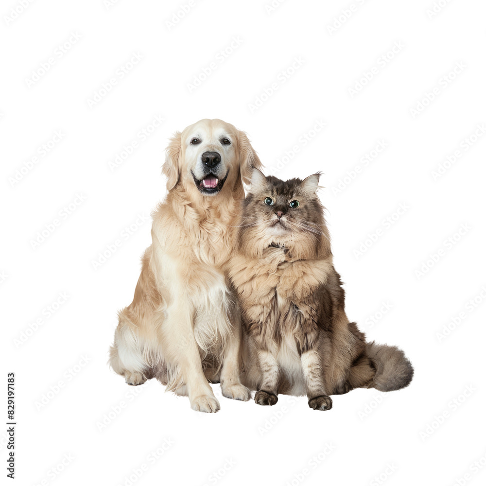 Obraz premium Feel The Camaraderie Between A Dog And Cat, Isolated On Transparent Background, For Design And Printing
