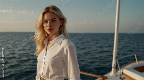 young attractive woman wearing all white on a boat at sea  © Artistic Visions