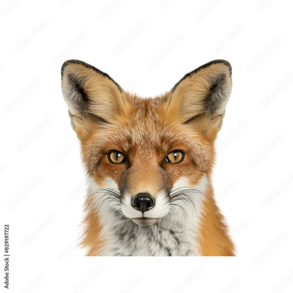 Fototapeta premium Fox Head With Alert Ears , Isolated On Transparent Background, For Design And Printing