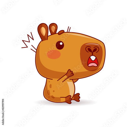 Shocked Capybara on white background. Vector illustration.
