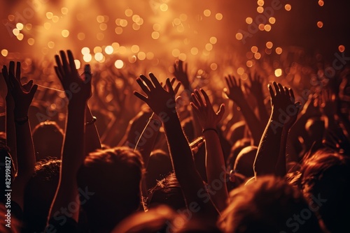 Retro photo of joyous crowd at rock concert lively nightlife vibe