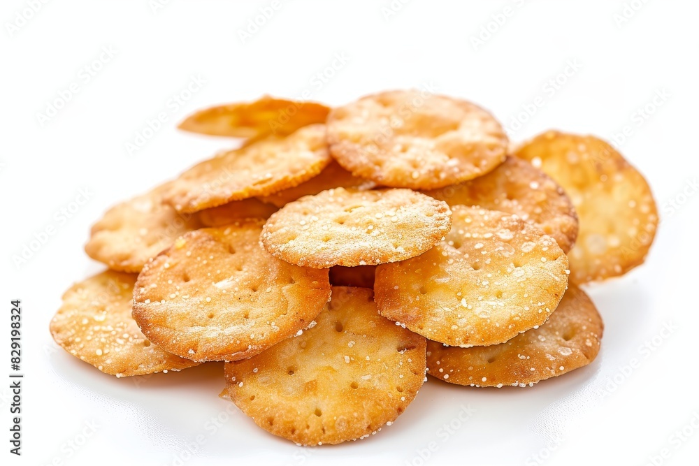 Round crispy crackers on white background Round crispy crackers on white background