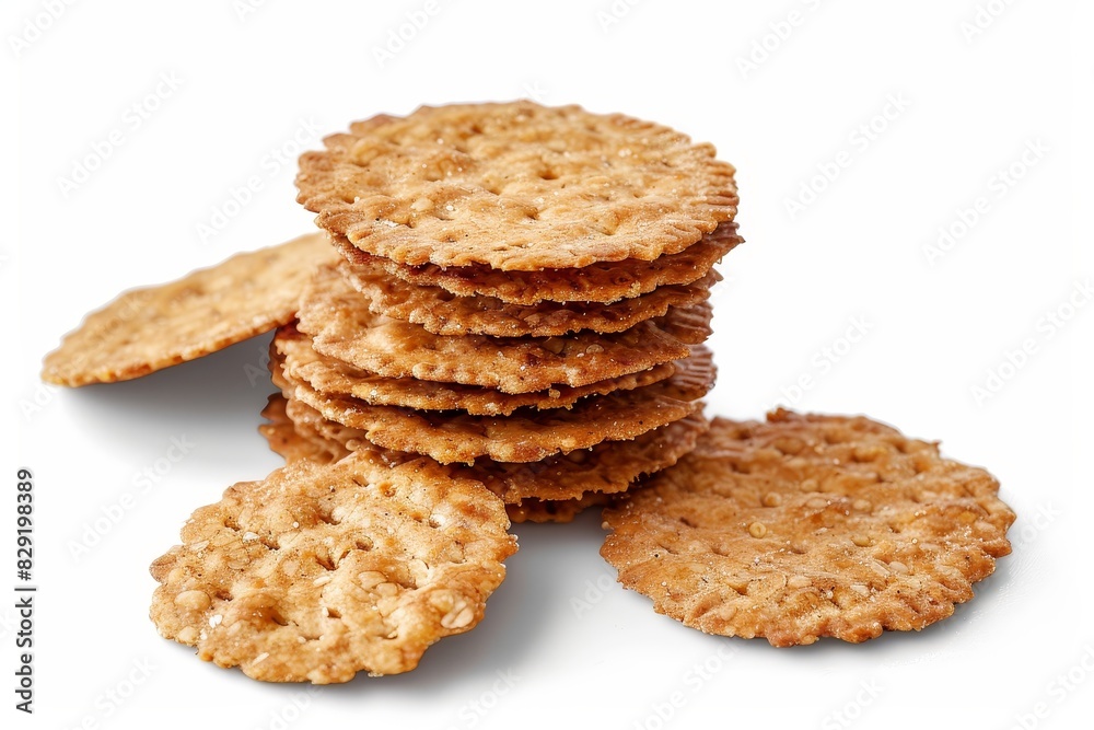 Round wheat crackers on white background Round wheat crackers on white background