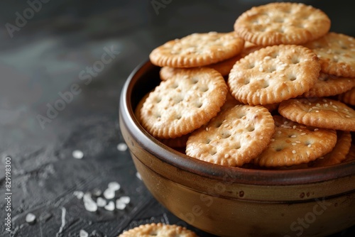 Round crackers that are salty and crispy ready to be eaten photo