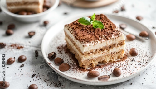 Wallpaper Mural Selective focus close up of tiramisu on a marble table Torontodigital.ca