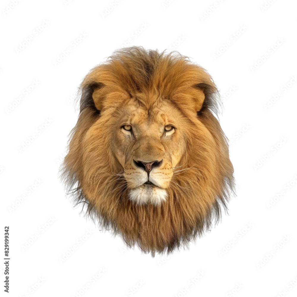 Fototapeta premium Lion Head With A Majestic Mane , Isolated On Transparent Background, For Design And Printing