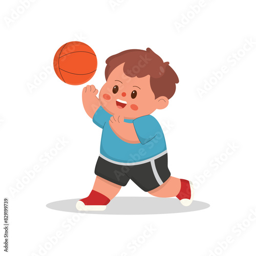 cartoon illustration of children playing basketball. characters doing sports with a simple happy concept