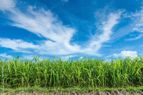 Sugar cane farm under blue sky