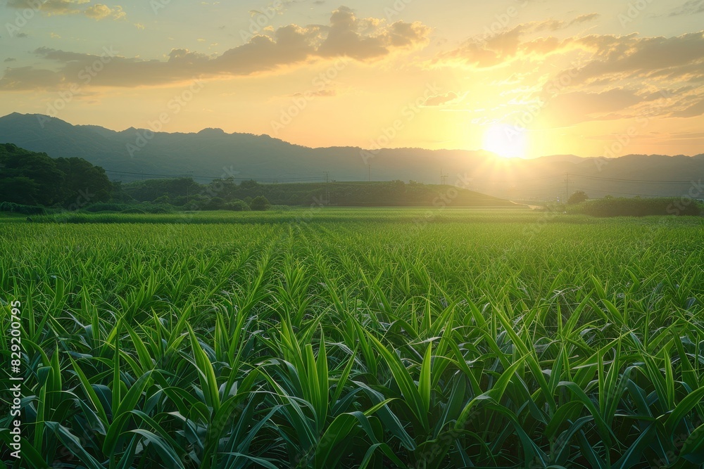 Sugarcane field at sunset a sweet and healthy grass in the countryside for food industry or bioenergy Sugarcane field at sunset a sweet and healthy grass in the countryside for food industry or bioenergy