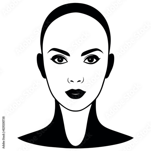 A bald head face vector silhouette, a beautiful woman face silhouette