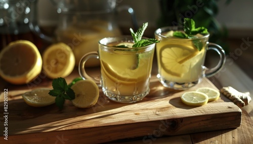 Tea made with ginger mint and lemon