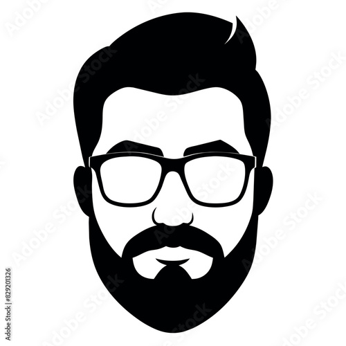 a vintage man face vector silhouette , a face with beard and sunglass silhouette