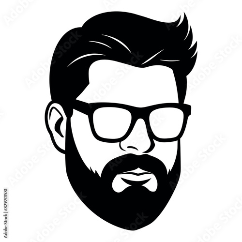 a vintage man face vector silhouette , a face with beard and sunglass silhouette