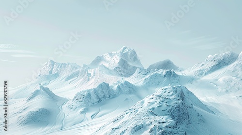 Realistic Photography: Snow-Covered Mountains and Landscapes in Post-Minimalist Style with Surreal Water Staging, New Horizon Minimalism, Sky Blues, Whites, Floating Structures © Li