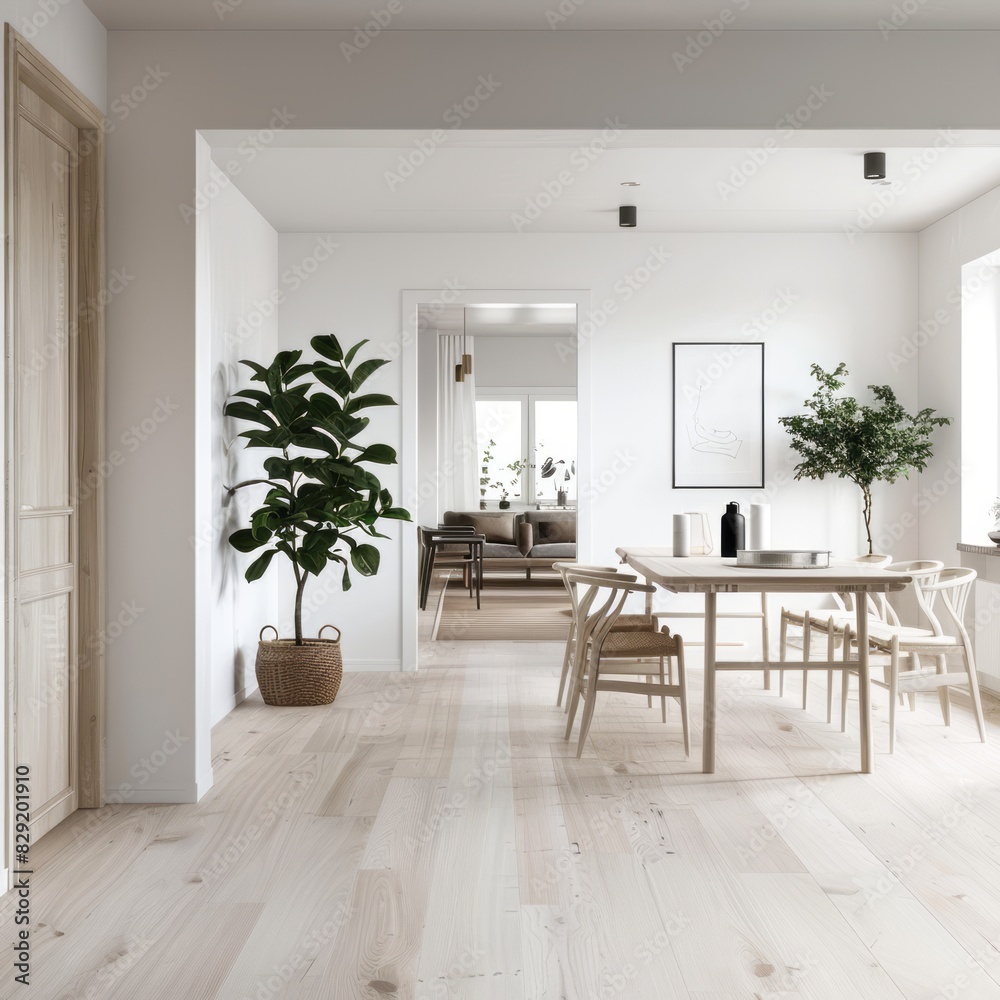Modern Scandinavian home interior with white walls, light wooden flooring, and minimalist decor Modern Scandinavian home interior with white walls, light wooden flooring, and minimalist decor