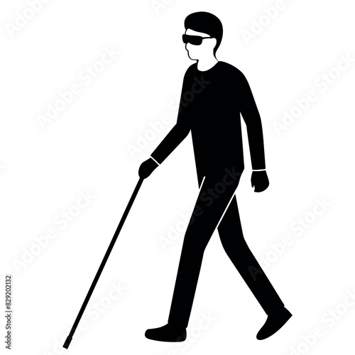 A blind man walking with cane vector silhouette, isolated  white background