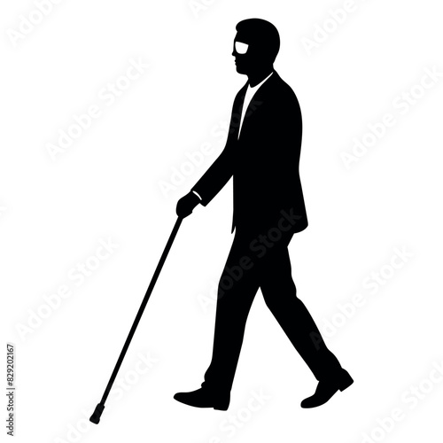 A blind man walking with cane vector silhouette, isolated  white background