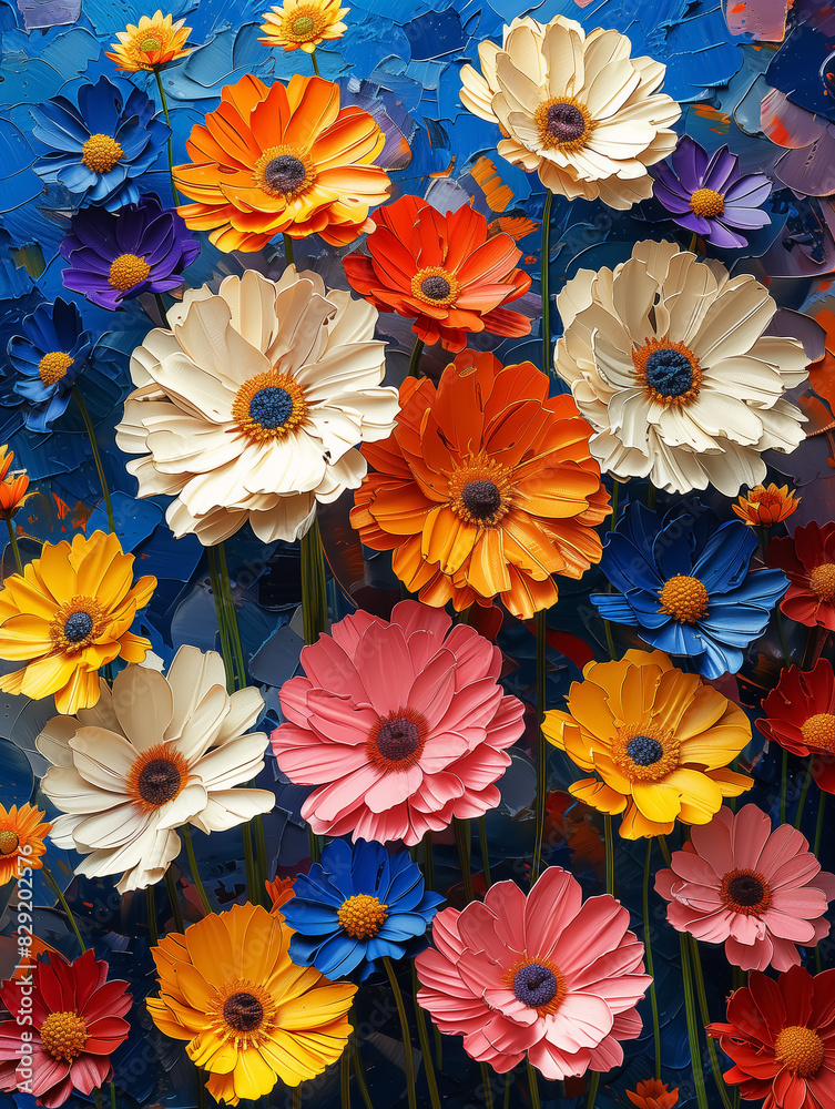marigold flowers pattern, floral palette knife oil painting, Wall Art Poster Print Design for Home Decor, Decoration Artwork, High Resolution Wallpaper and Background for Computer, Cellphone