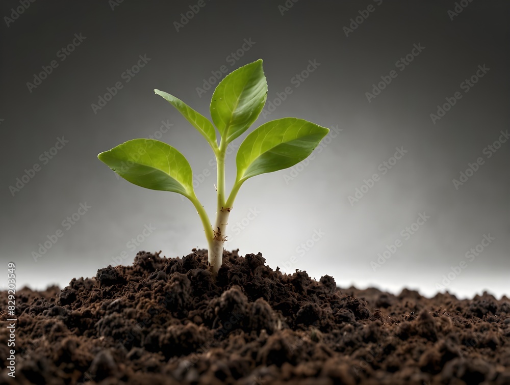 young plant sprout growing from soil isolated on white or transparent png background.