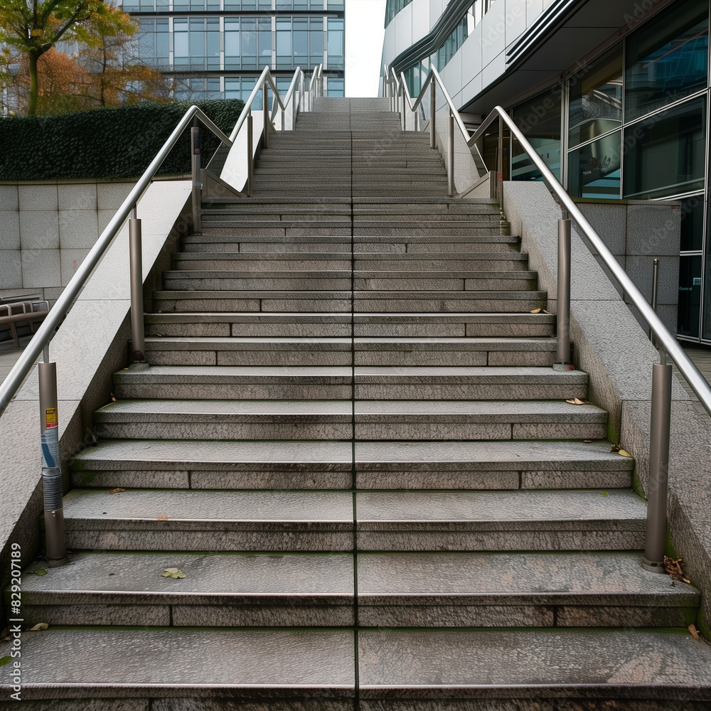 Fototapeta premium Anti-Slip Grit Coated Public Stairway for Enhanced Safety and Stability