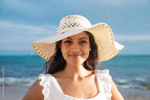 person on the beach, woman with hat on the beach © Alessandro
