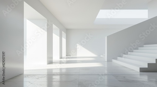 Elegant architectural scene with smooth white surfaces and a clean  open background  highlighting simplicity.