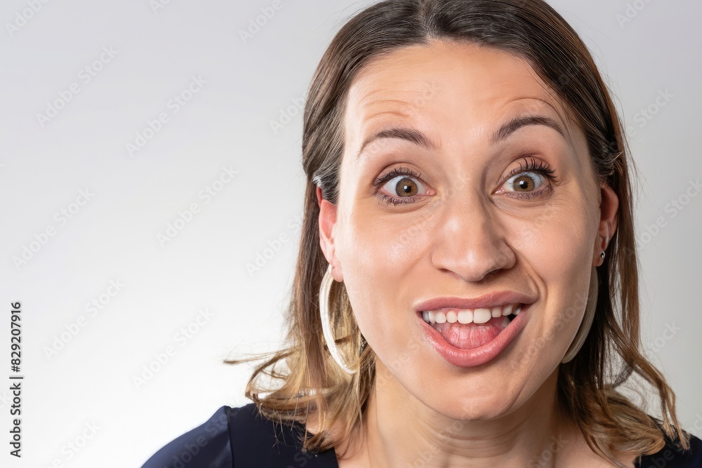 portrait of a woman, funny expression, happy girl, female closeup portrait of a woman, funny expression, happy girl, female closeup