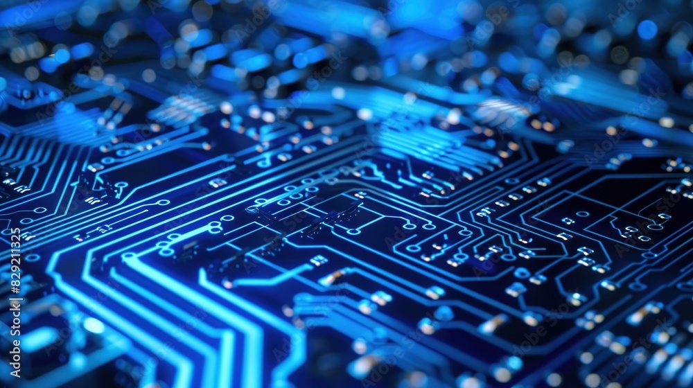 Dynamic blue circuit board closeup: Visualizing cyber security and data flow Dynamic blue circuit board closeup: Visualizing cyber security and data flow
