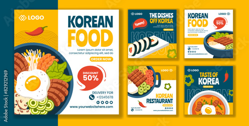 Korean Food Social Media Post Flat Cartoon Hand Drawn Templates Background Illustration