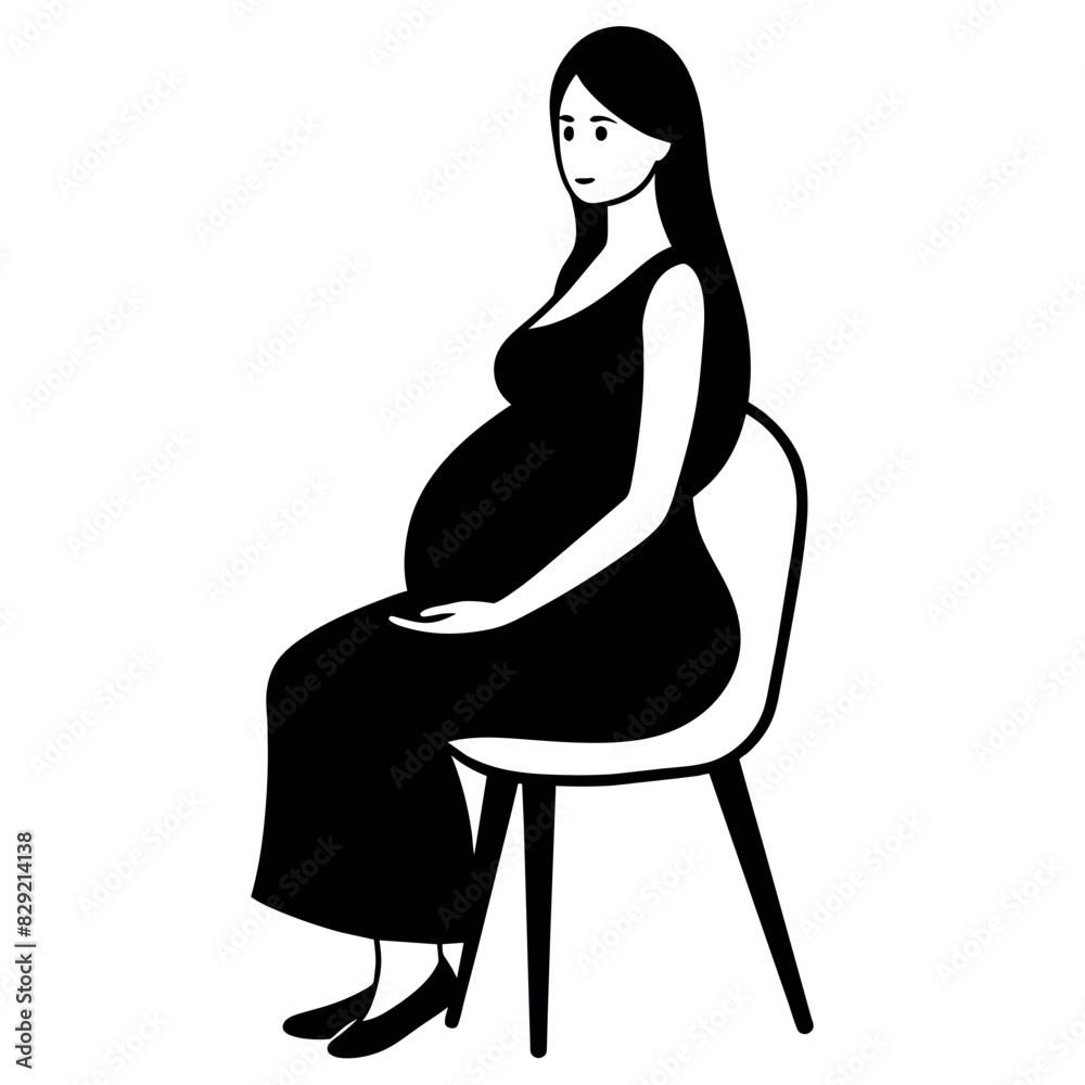 A pregnant woman relaxing sitting on the chair, vector silhouette, isolated white background A pregnant woman relaxing sitting on the chair, vector silhouette, isolated white background