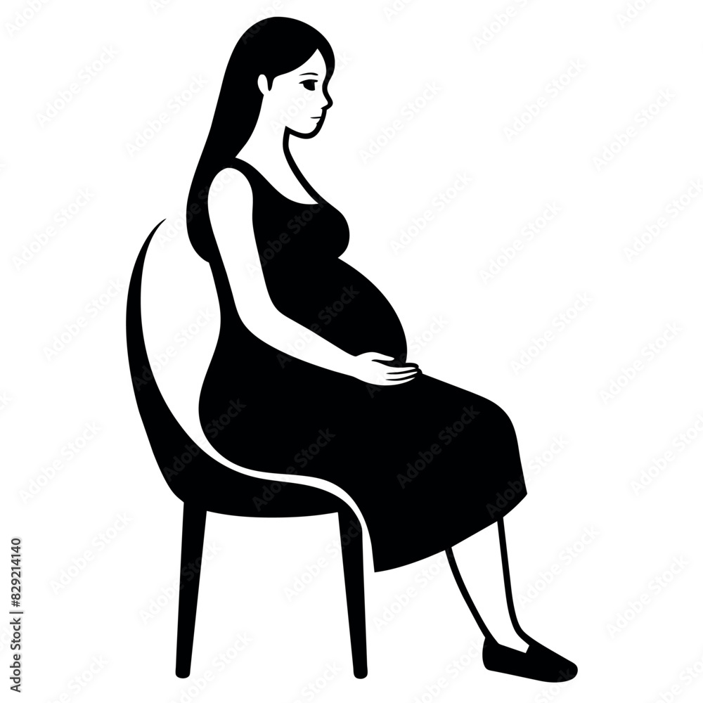A pregnant woman relaxing sitting on the chair, vector silhouette, isolated white background A pregnant woman relaxing sitting on the chair, vector silhouette, isolated white background
