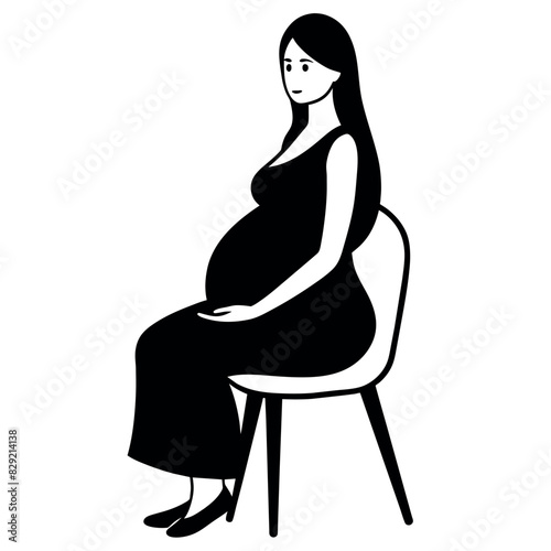 A pregnant woman relaxing sitting on the chair, vector silhouette, isolated white background