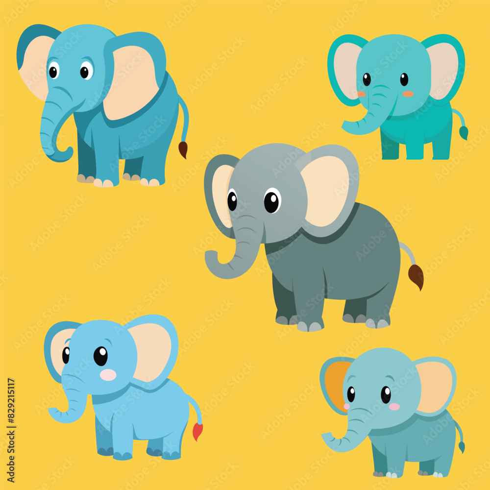set of cartoon elephant animals set of cartoon elephant animals