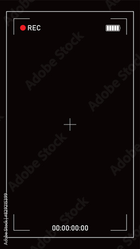 スマホカメラ、ビデオの録画画面のシンプルな黒色背景のベクターイラスト