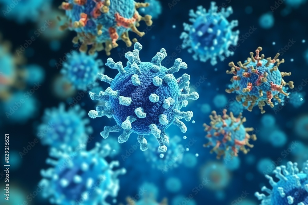 3D render of a medical with virus cells bacteria. Multiple realistic coronavirus particles floating 3D render of a medical with virus cells bacteria. Multiple realistic coronavirus particles floating