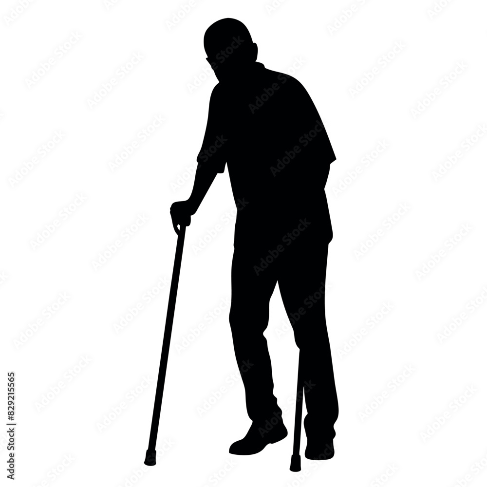 A old man stand with two cane holding with hands, A Grandpa walking with cane vector silhouette isolated white background A old man stand with two cane holding with hands, A Grandpa walking with cane vector silhouette isolated white background