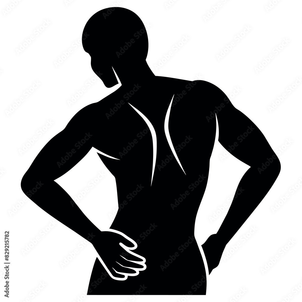 Fototapeta premium A man suffering back pain problem vector silhouette, white background