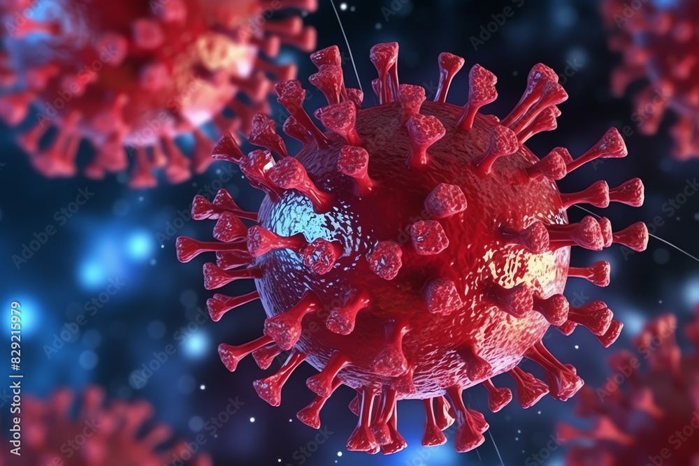 3D render of a medical with virus cells bacteria. Multiple realistic coronavirus particles floating 3D render of a medical with virus cells bacteria. Multiple realistic coronavirus particles floating
