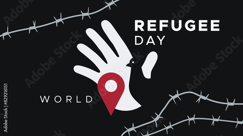 concept design commemorating world refugee day. migrating or escaping from an area due to war, crime, violent behavior.