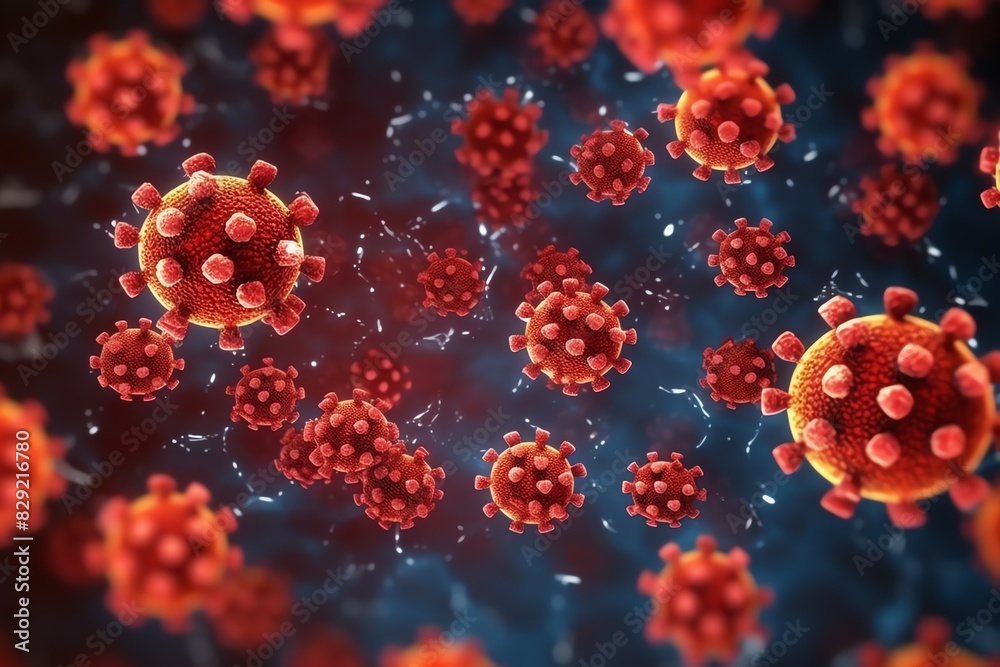 3D render of a medical with virus cells bacteria. Multiple realistic coronavirus particles floating 3D render of a medical with virus cells bacteria. Multiple realistic coronavirus particles floating