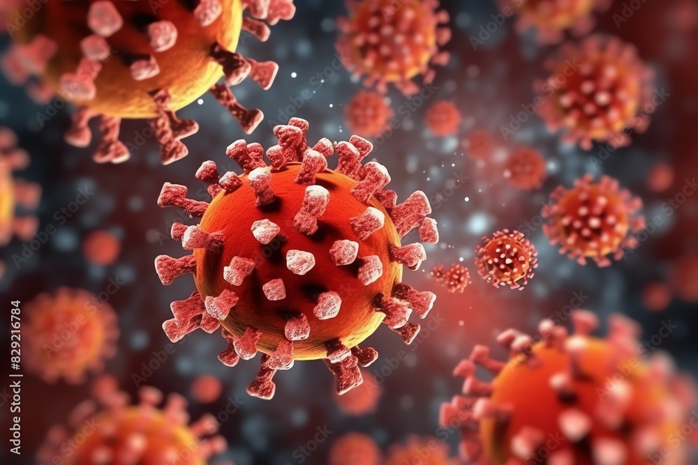 3D render of a medical with virus cells bacteria. Multiple realistic coronavirus particles floating 3D render of a medical with virus cells bacteria. Multiple realistic coronavirus particles floating