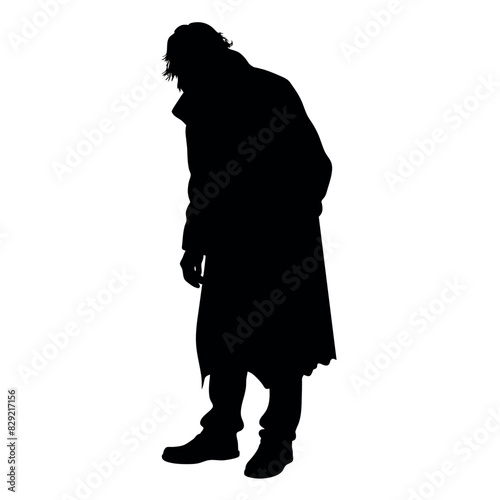 A street beggar begging on the road to the other people vector silhouette  a street beggar