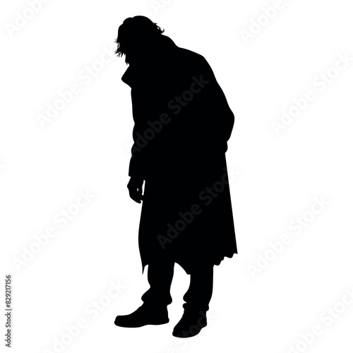 A street beggar begging on the road to the other people vector silhouette, a street beggar