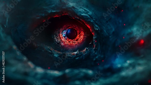 Demons eye peering through a portal, infernal watcher, gateway to chaos photo
