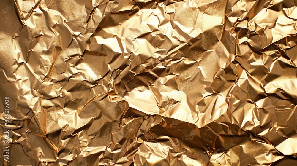 Thin crumpled foil texture background in golden chrome color Thin crumpled foil texture background in golden chrome color