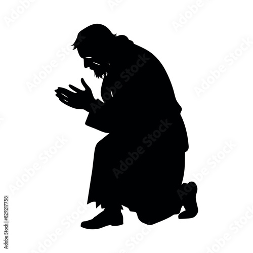 A street beggar begging on the road to the other people vector silhouette, a street beggar