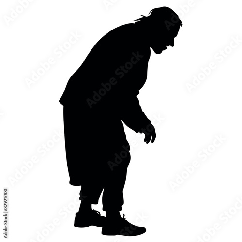 A street beggar begging on the road to the other people vector silhouette, a street beggar