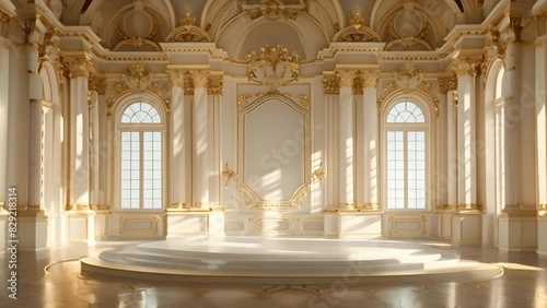 Firegilded podium in a Baroque palace, for royal and regal product presentations photo
